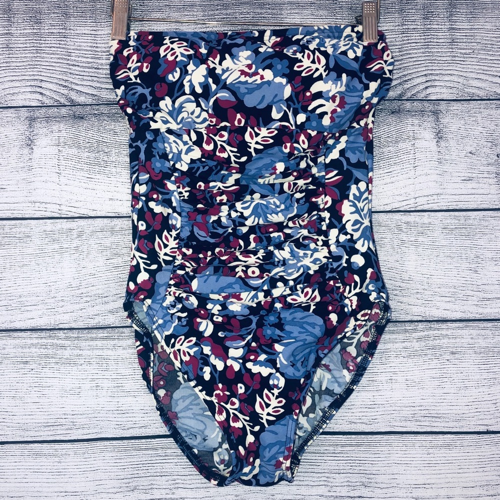 Lands End Strapless Floral One Piece Swimsuit